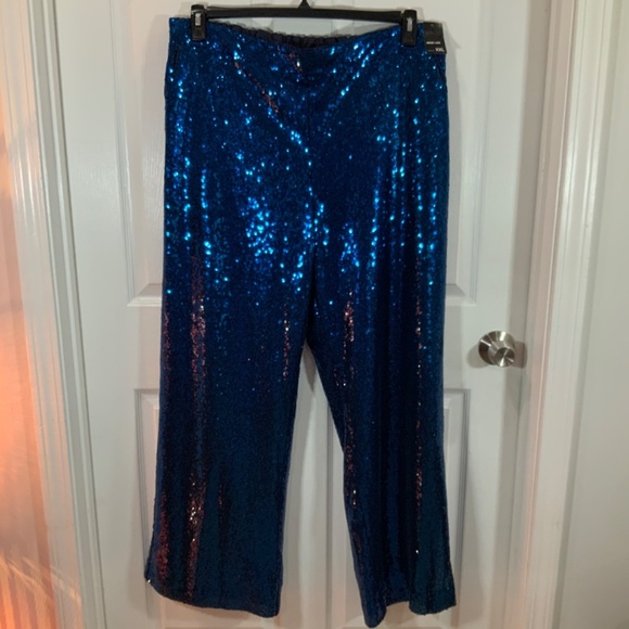 New York & Company Sequin Blue Wide Leg Party Holiday Pants Plus Size XXL NEW - Picture 2 of 12